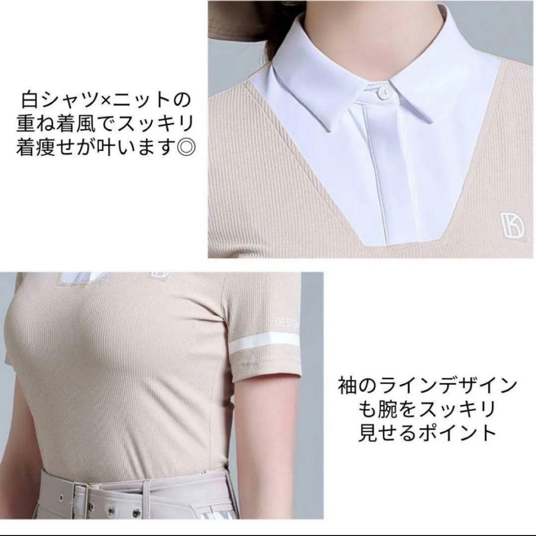 ゴルフウェア 上下セット XS ポロシャツ ミニスカート 重ね着風 ベルト付