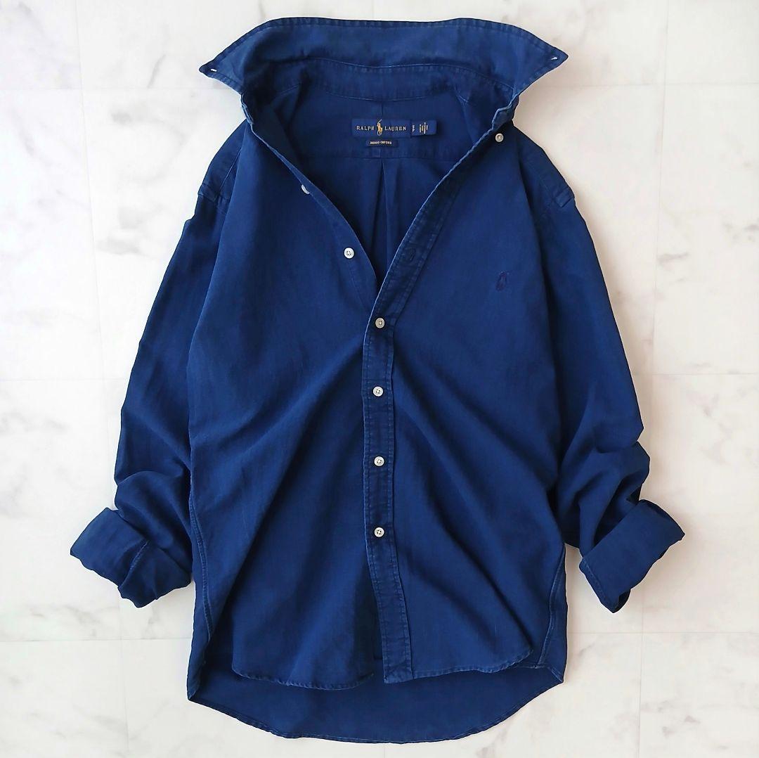 美品 ラルフローレン 上質 インディゴブルー オックスフォードシャツ デニム風