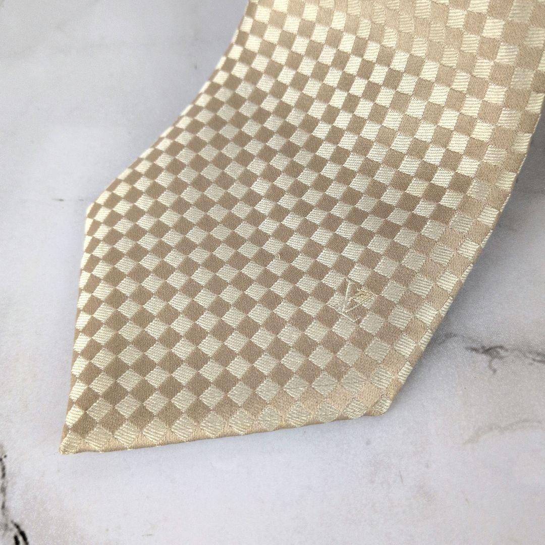 【極美品】ルイヴィトン☆ダミエ　LV刺繍　シャンパンゴールド　ネクタイ　メンズ