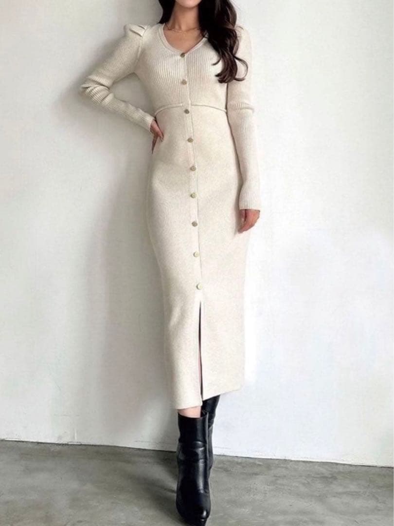 美品✨RESEXY ゴールドボタンタイトニットワンピース