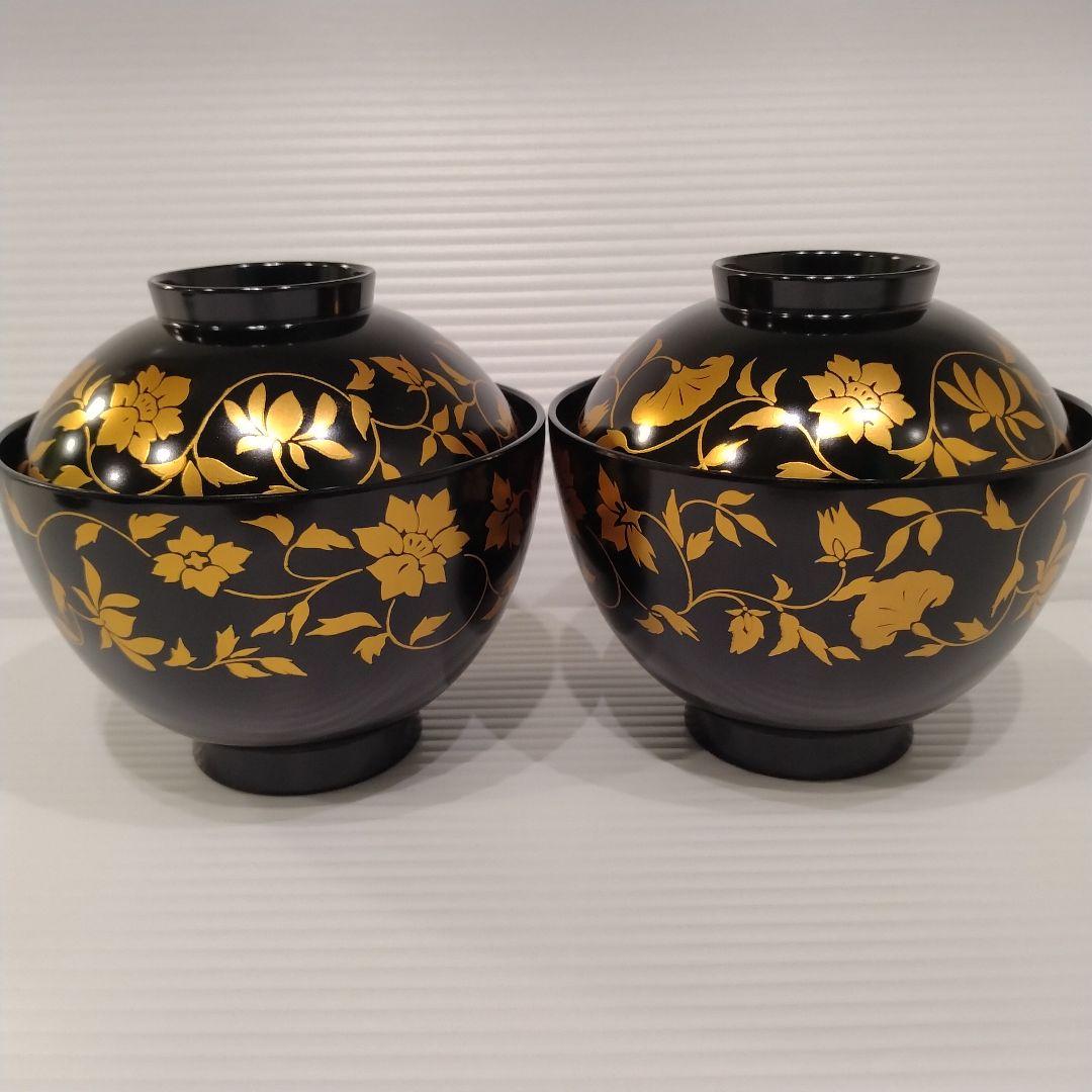会津塗 漆器 坂本乙造 乙造作 金彩 蒔絵 唐草 蓋付き 汁椀 吸物碗 五客揃