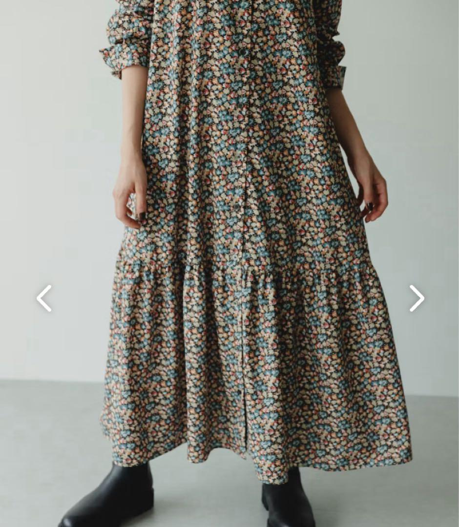 「北欧、暮らしの道具店」リバティプリントのティアードワンピース/M