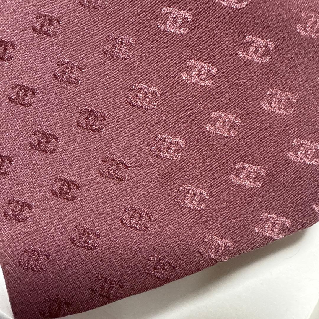 シャネル　ネクタイ　赤茶　CCココマーク 総柄