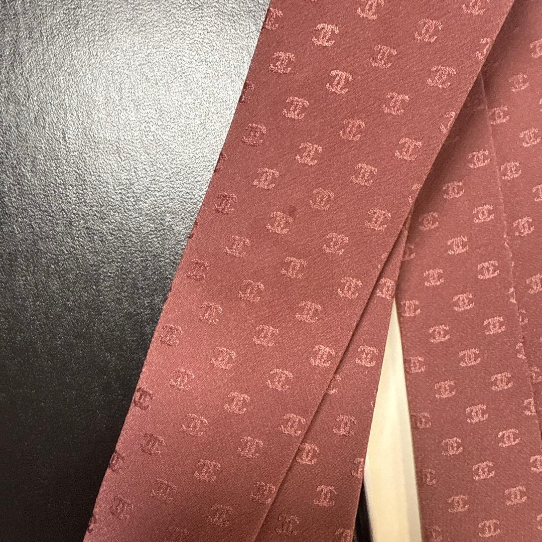 シャネル　ネクタイ　赤茶　CCココマーク 総柄