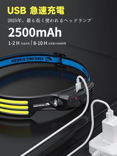 Smiling Shark 充電式 LED ヘッドライト, 【最新款・PSE认A