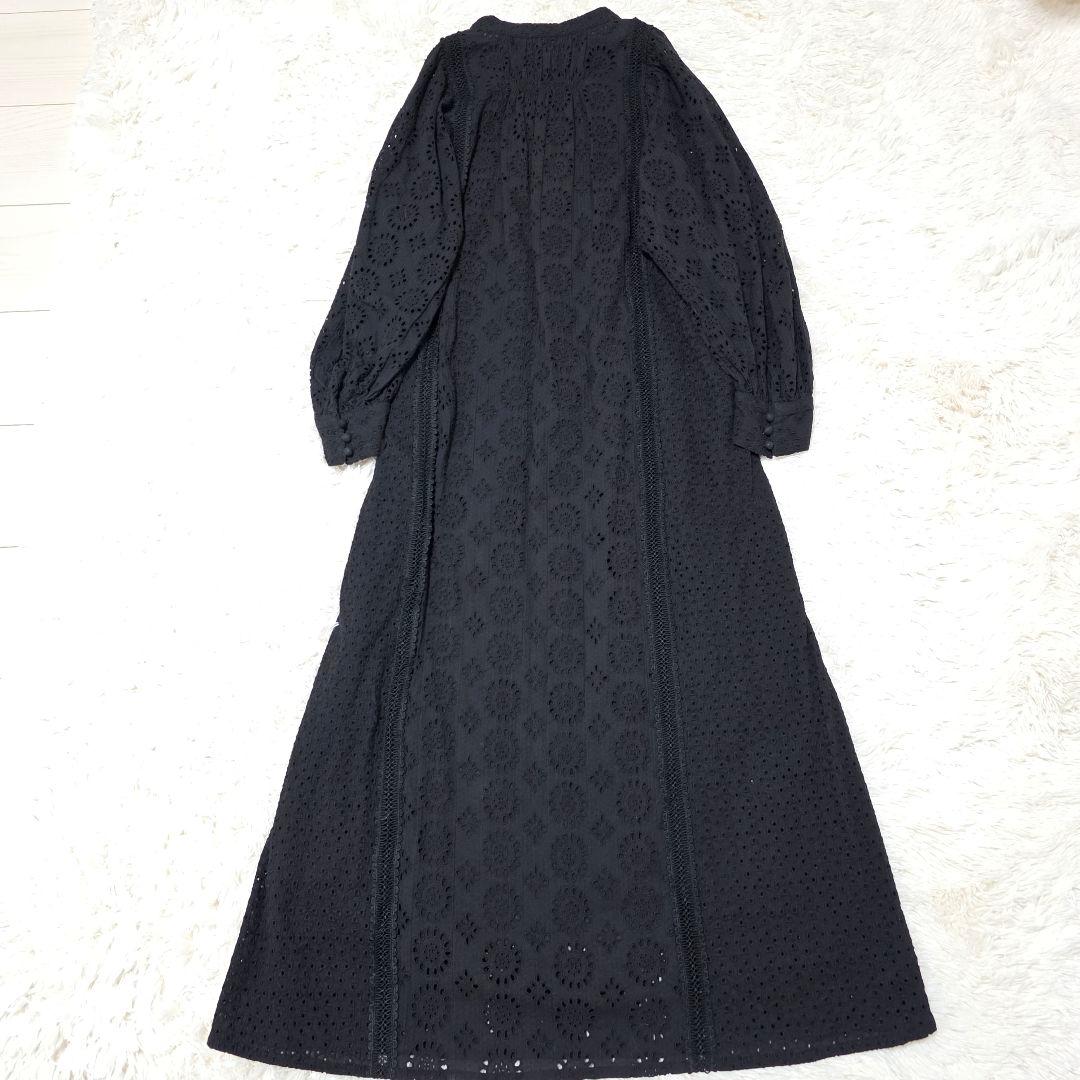 新品タグ付き　ヌキテパ　コットンロングワンピース　ヘムラ刺繍　24SS　黒　S