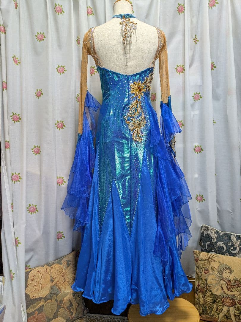 社交ダンス✨【カオリ】日本製✨青色✨高級ドレス✨美品✨スタンダード