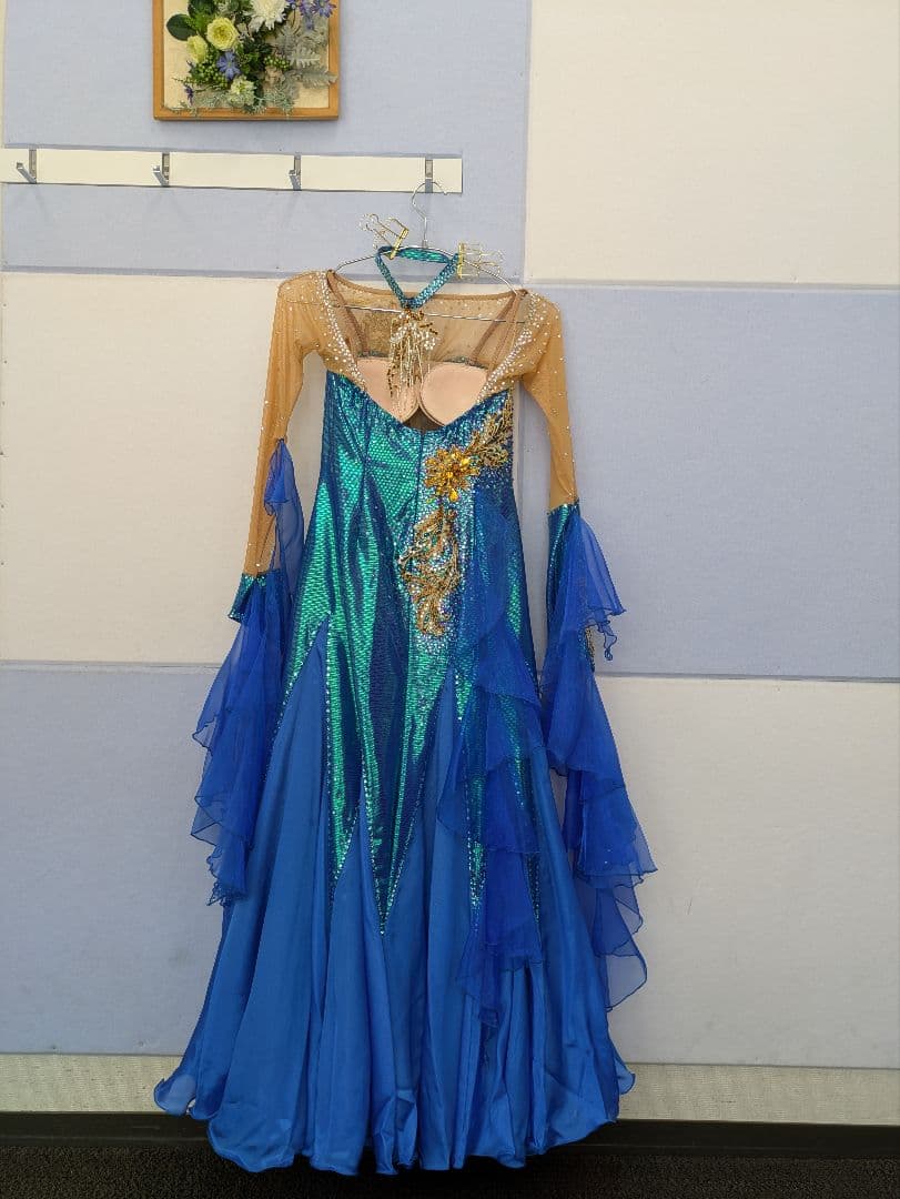 社交ダンス✨【カオリ】日本製✨青色✨高級ドレス✨美品✨スタンダード