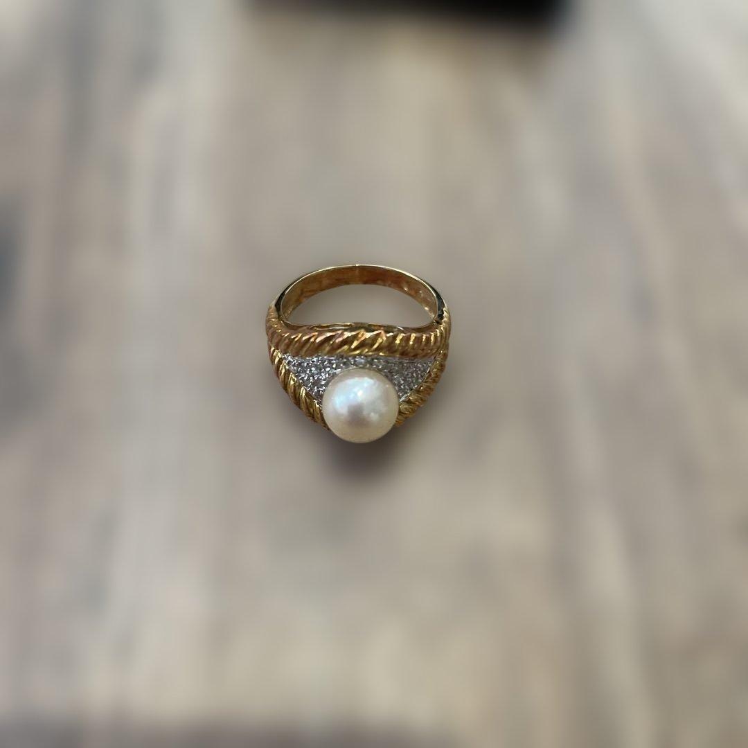 パール装飾ゴールドリング