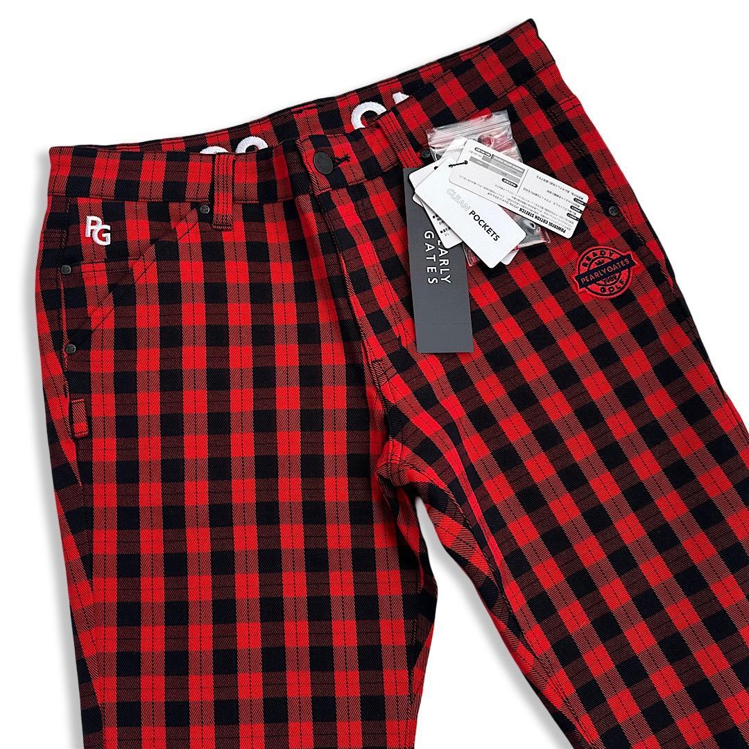 628 パーリーゲイツ定価30,800円パワフルコットン 赤×紺チェック6LL