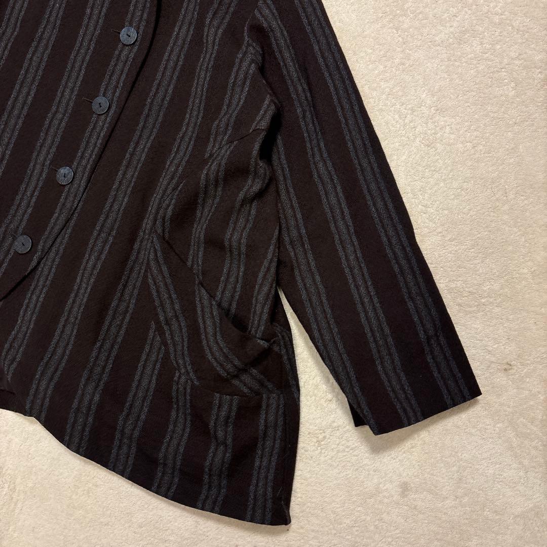 美品⭐️慈雨 ウールジャケット 変形 ストライプ 立ち襟　Aライン　ウール100%