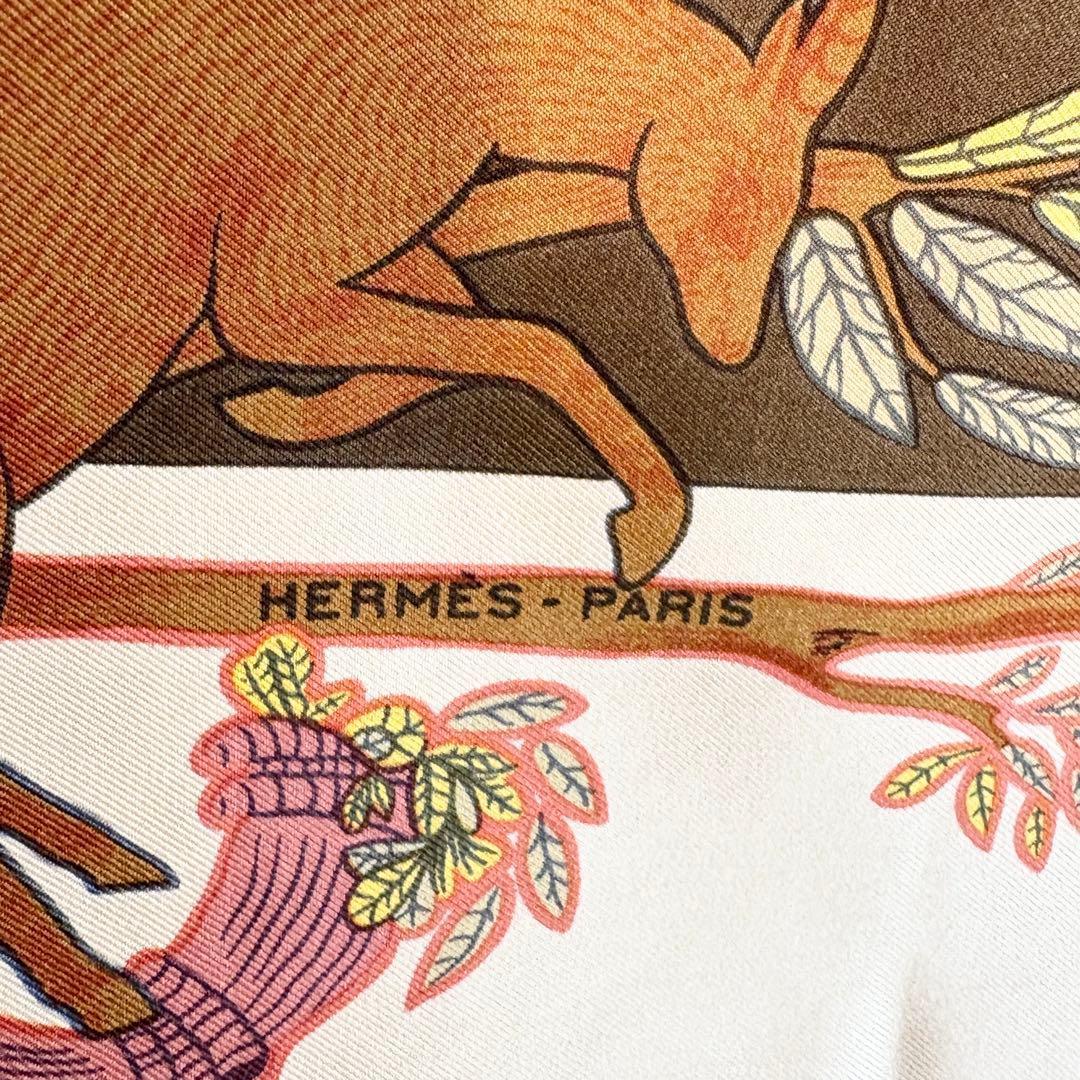 カルネ訳あり　HERMES エルメス スカーフ アニマル柄 ブラウン