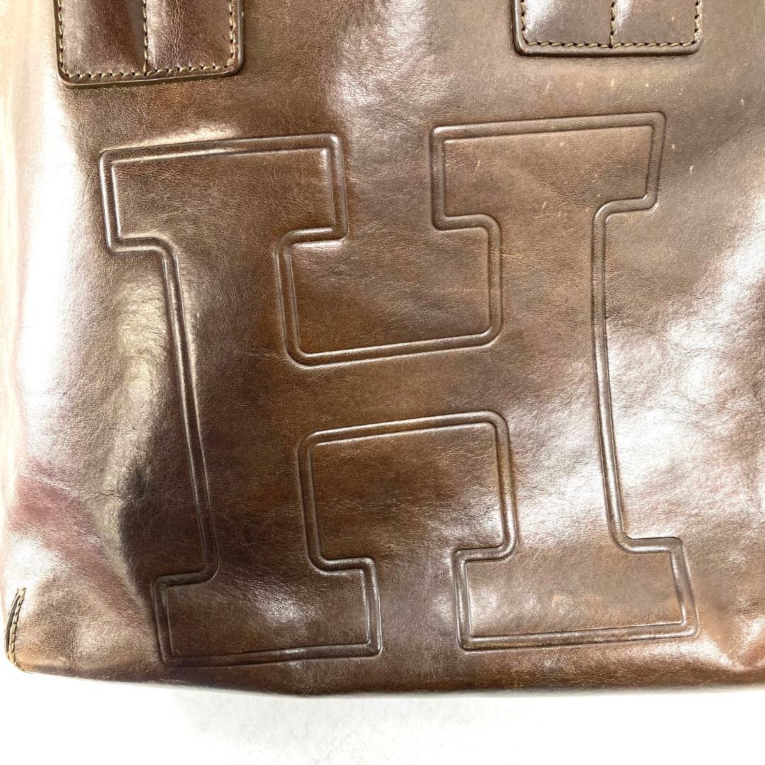 HIROFU　ヒロフ　レザートートバック　ブラウン　ビックロゴ