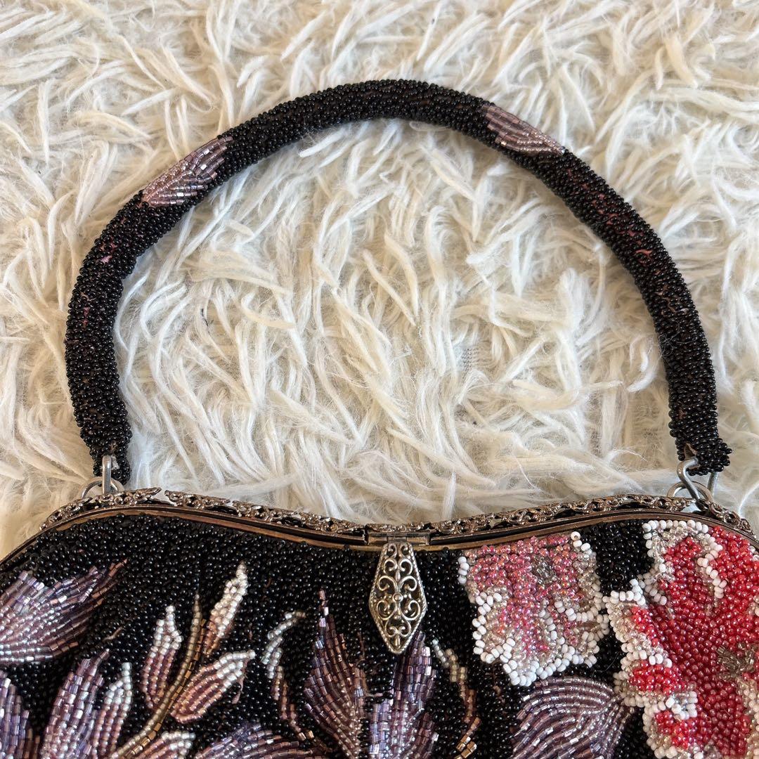 昭和レトロ 東京手刺繍 Hommey ビーズバッグ がま口 和装