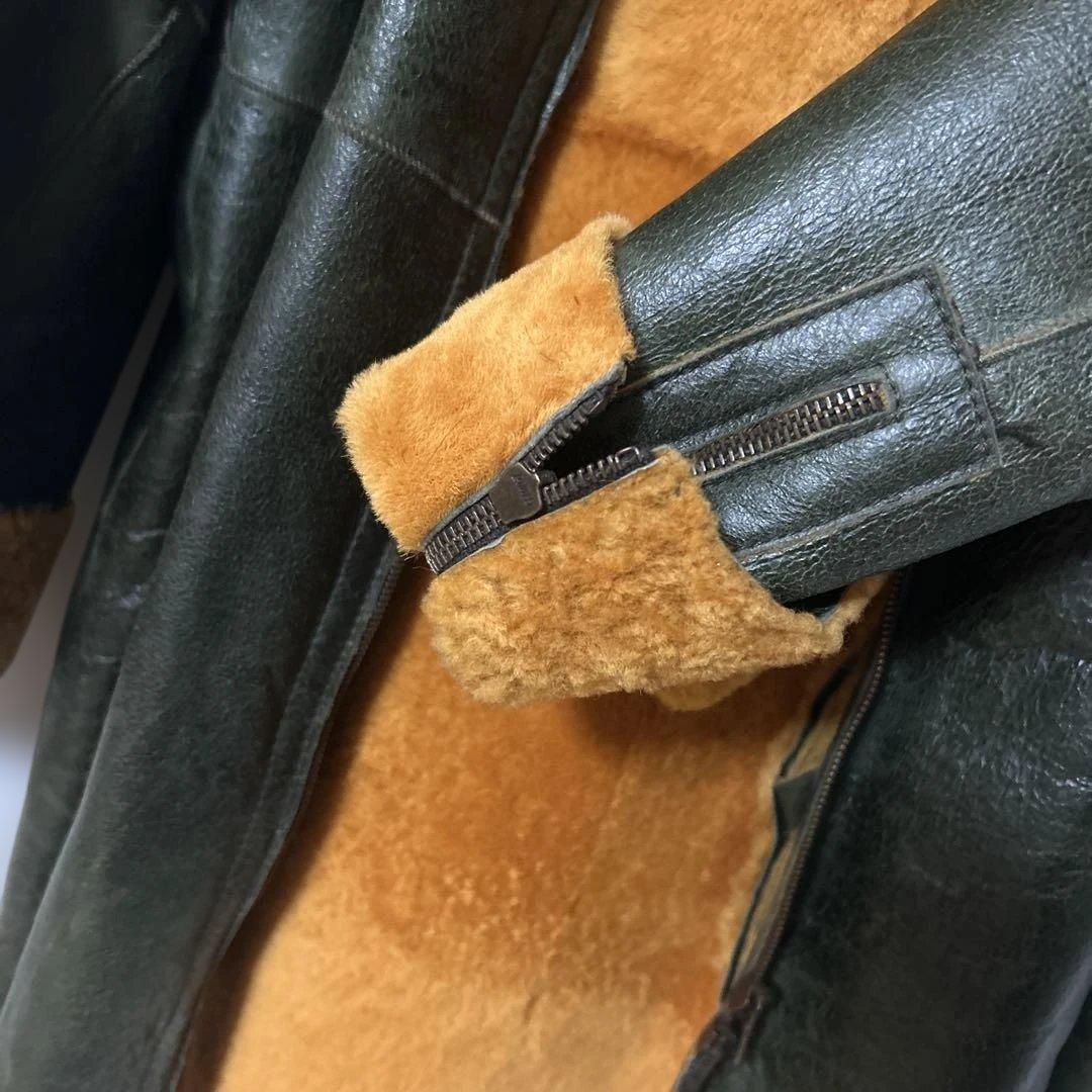 ダークグリーン レザーファージャケット　ヴィンテージ美品