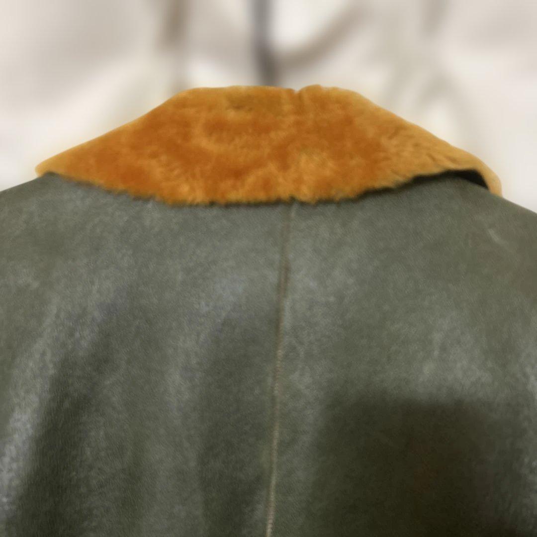 ダークグリーン レザーファージャケット　ヴィンテージ美品