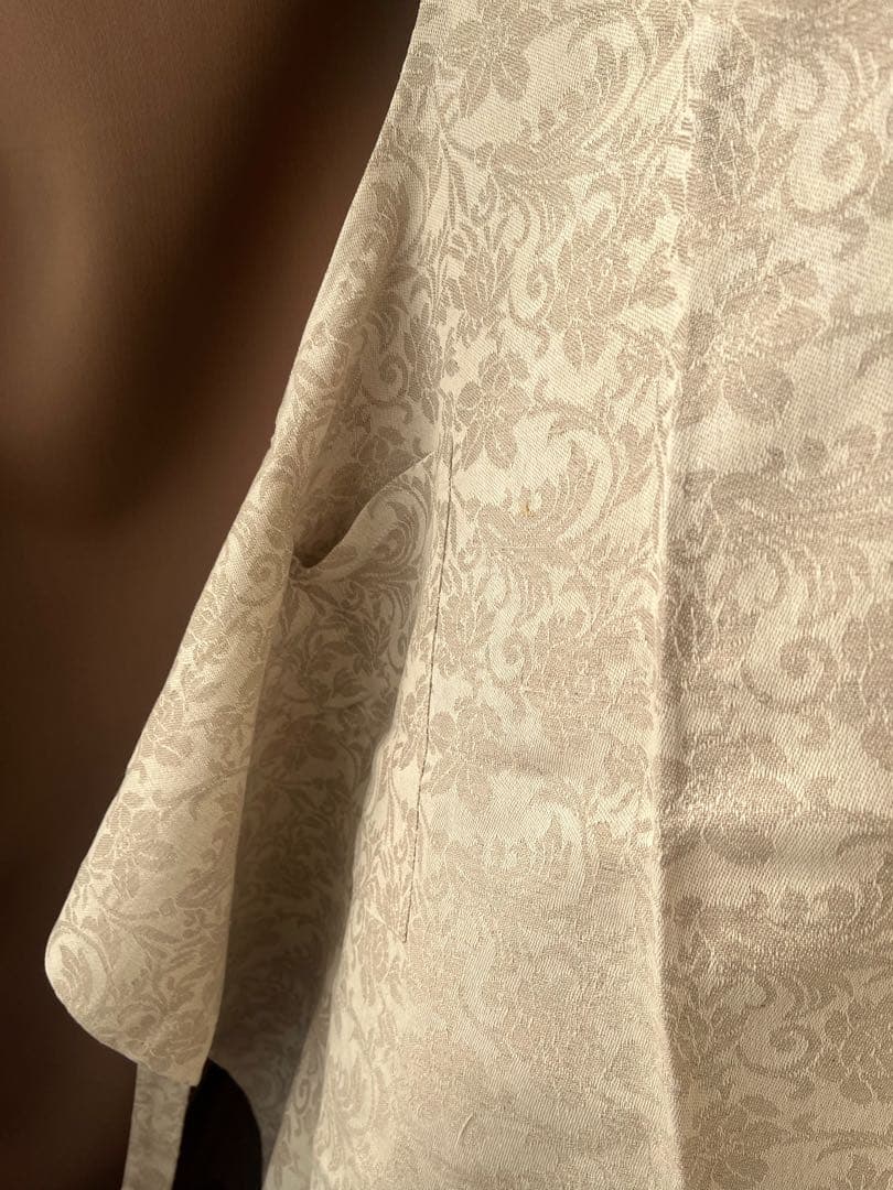 新品 リネン エプロン 花柄 ベージュ ホワイト ロング 麻 コットン 綿