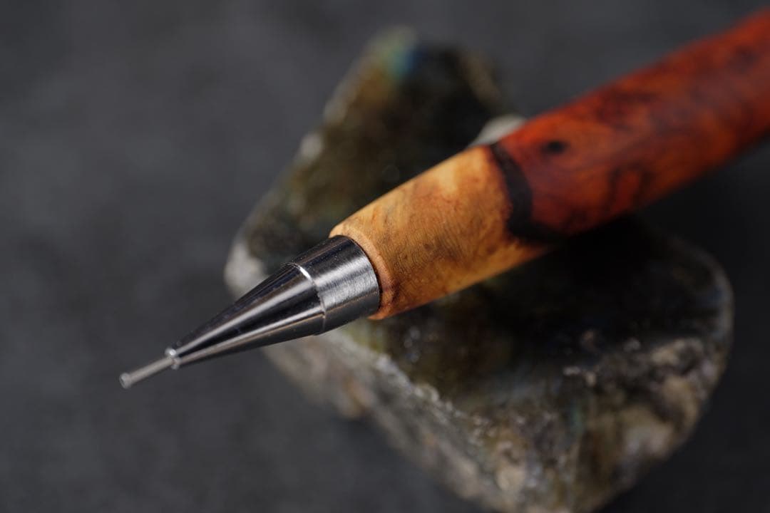 PG5木軸カスタム0240　高村杢工房 製図用シャープペンシル　花梨瘤　紅白