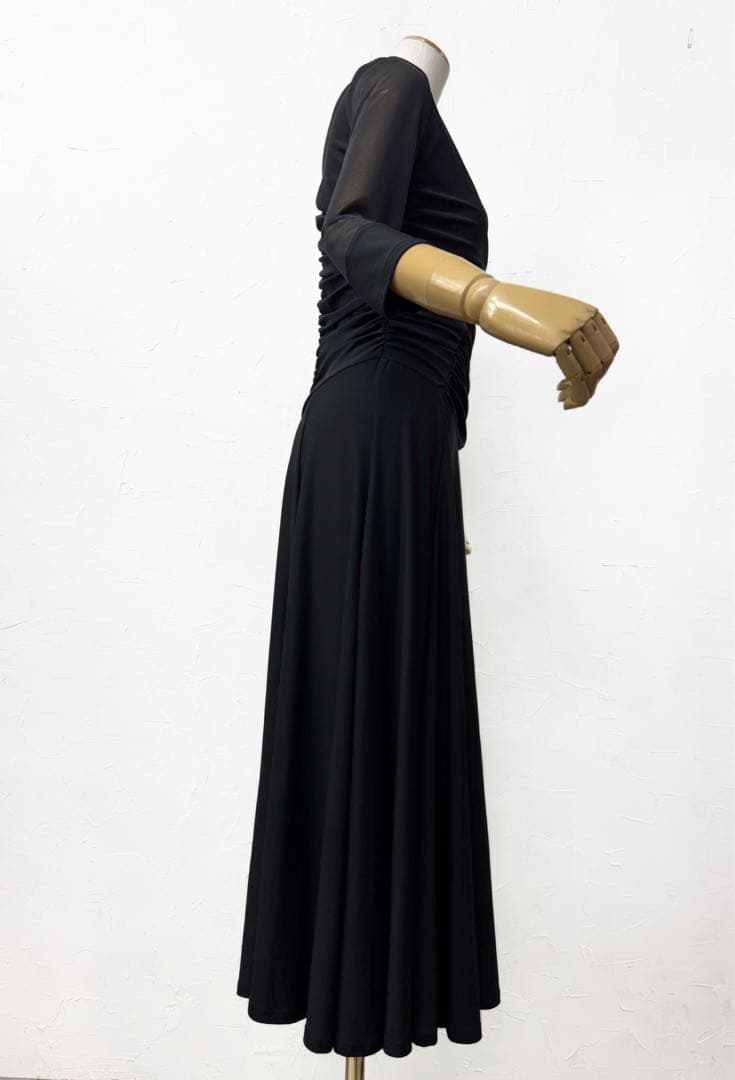 【上品】新品　社交ダンス ドレープワンピース 黒 モダン衣装 b009