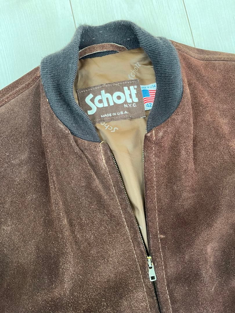 Schott ショット　ダークブラウン スウェード　レザー　ブルゾン　42
