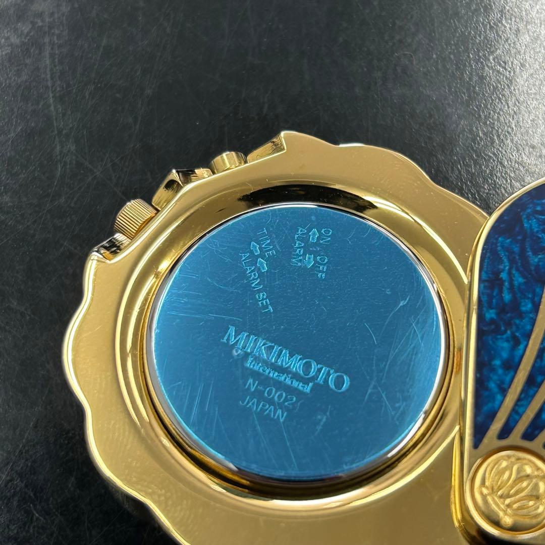 【美品】 MIKIMOTO ミキモト 手持ち時計 ブルー ゴールド 真珠付 貝型