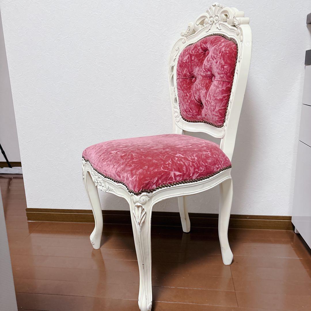 【ロココ様式】猫脚 アンティーク調 ダイニングチェア ベルベット ピンク お姫様