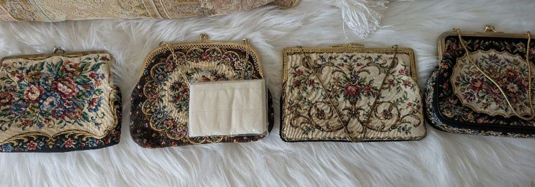 アンティーク？ゴブラン？がま口ミニバッグ　プチポワン風4点