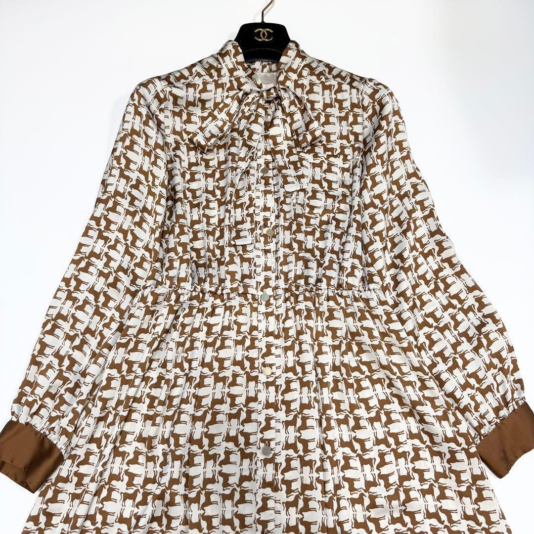 【極美品✨】グレースクラス　ホースプリントボウタイワンピース　36